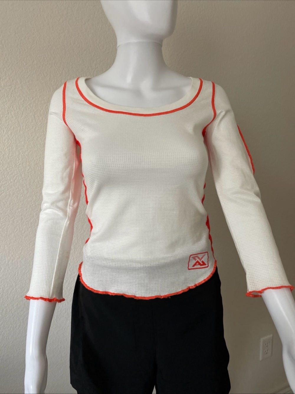 Emporio Armani White Stretch Top Red Trim Logo Long Sleeve